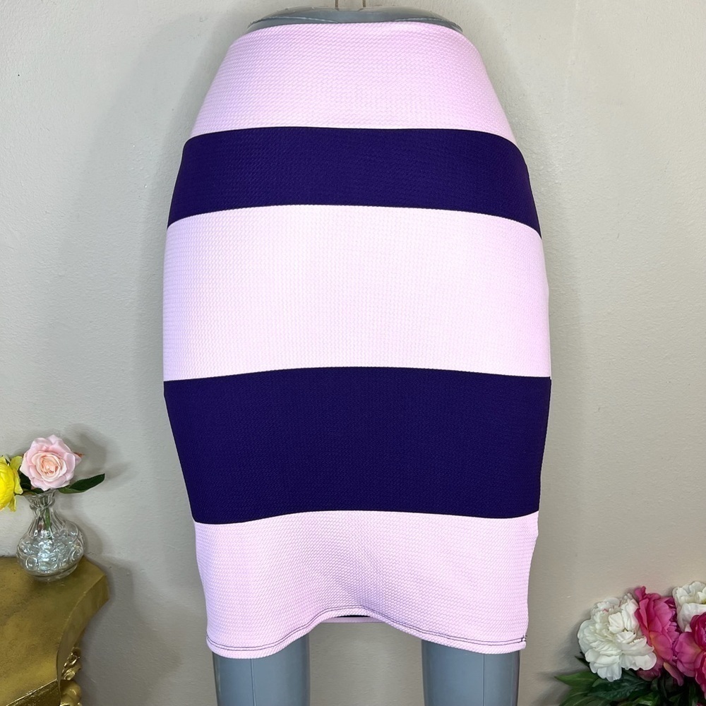 S LuLaRoe Pink & Purple Colorblock Striped Stretch Pencil Skirt Small